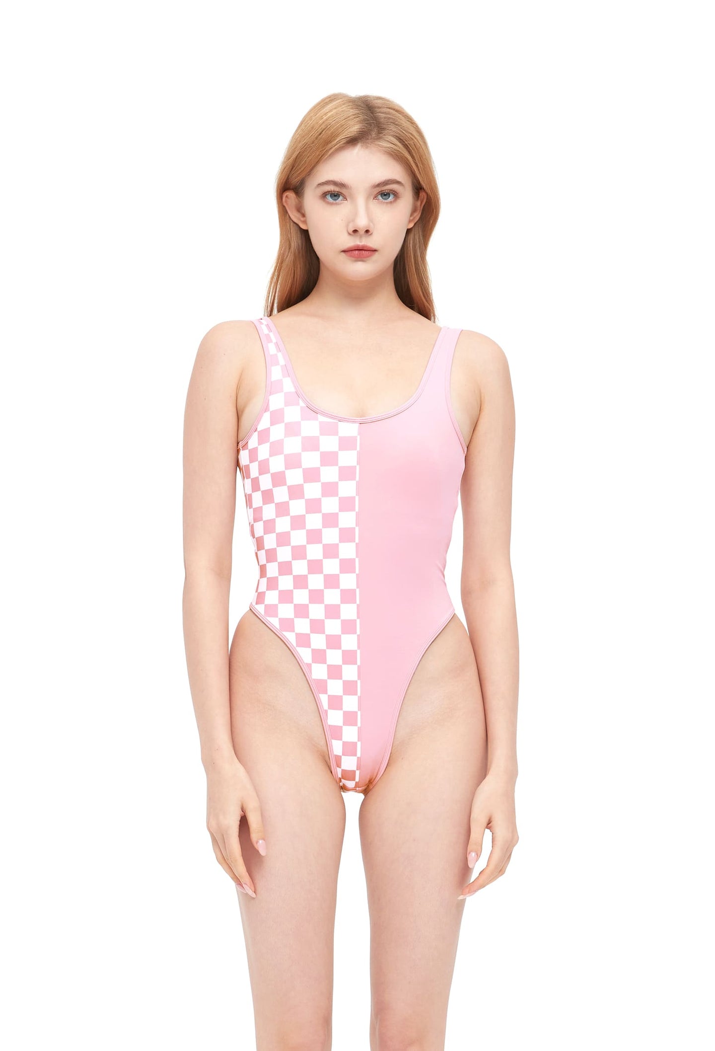 HAMADE - PATCHWORK HIGH-CUT BODYSUIT LIGHT PINK