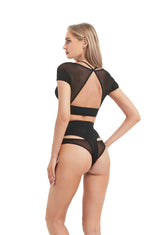 HAMADE - MESH HOLLOW FRONT CROP TOP