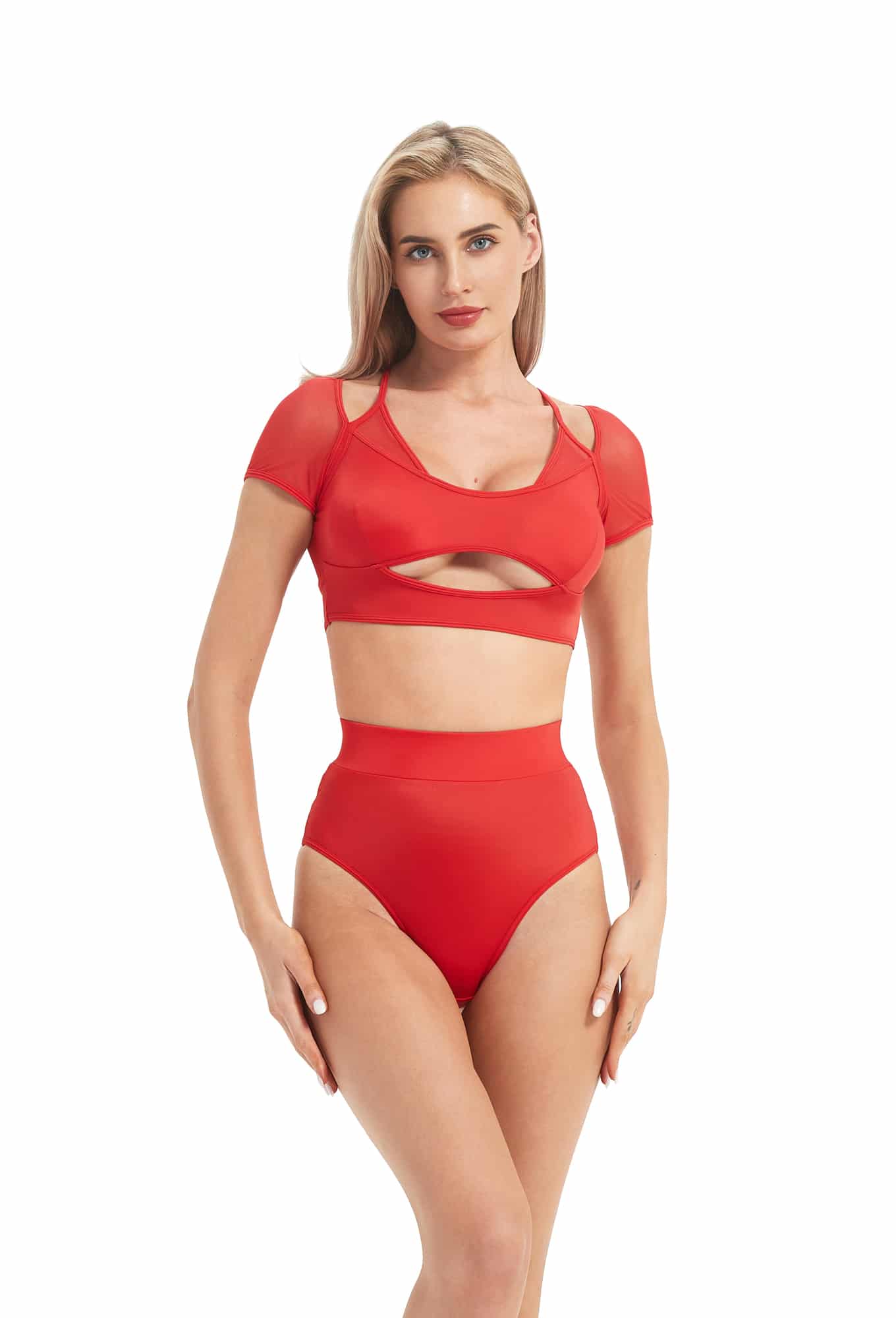 HAMADE - MESH HOLLOW FRONT CROP TOP