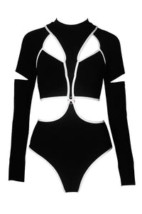 HAMADE - SCOOP NECK TOP BLACK/WHITE (LONG SLEEVE)
